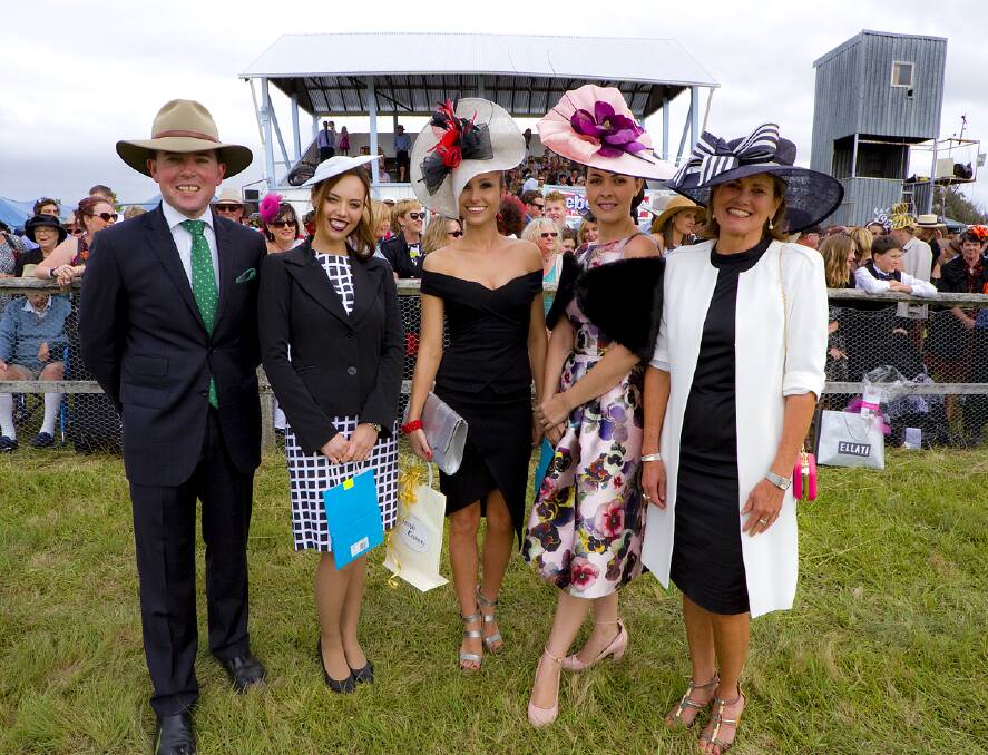 FASHION: Adam Marshall with Anastasia McIntyre (from Russia),  Nouveau White (Inverell), Lucindia DiCarlo (Innisfail) and judge Kaye McColl.