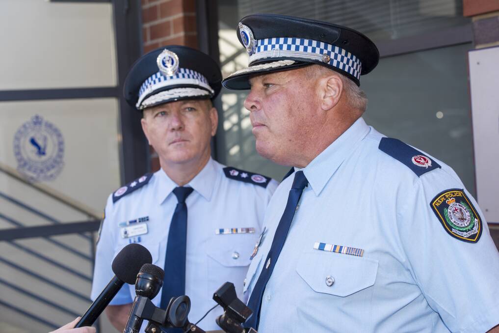 Taking the reins: NSW Police Commissioner Mick Fuller, left, with new Deputy Police Commissioner for Regional NSW, Gary Worboys, in Tamworth on Friday. Photo: Peter Hardin