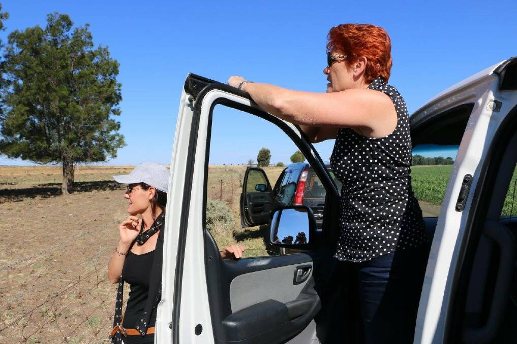 Helen Bender with One Nation leader Pauline Hanson on her tour of Chinchilla last week to hear concerns about unconventional gas mining on landholders. Picture from Ms Hanson's Facebook page.