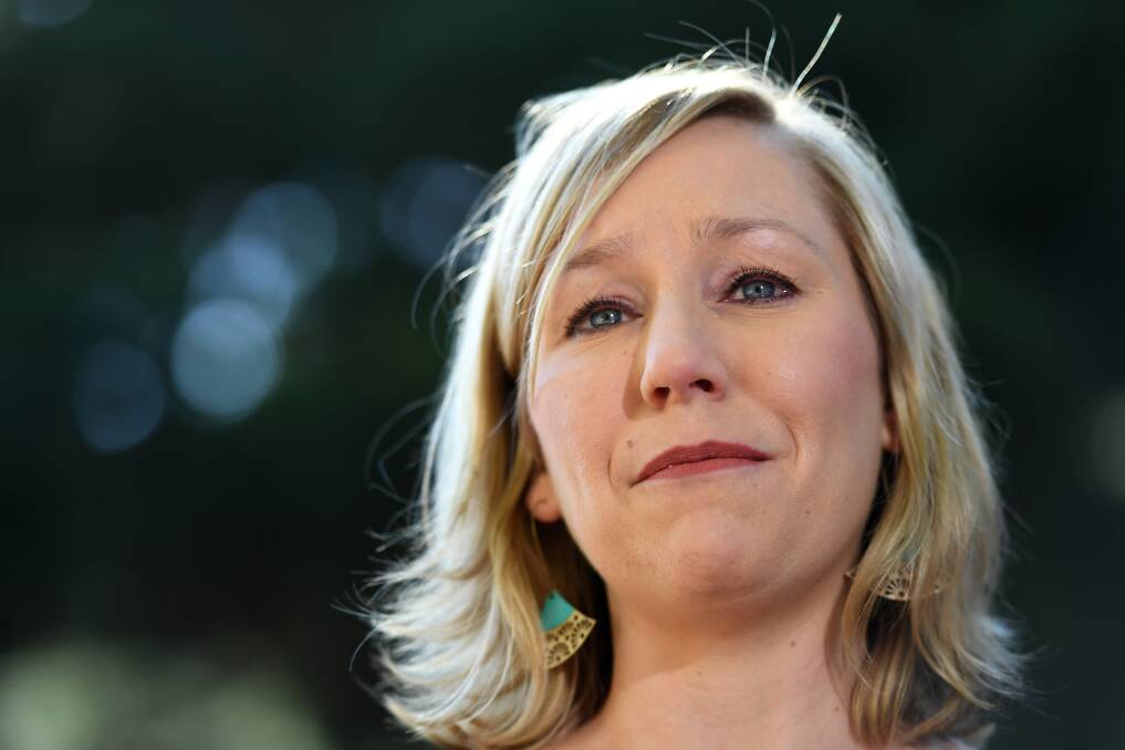Murky waters: Greens senator Larissa Waters announces her resignation in Brisbane.