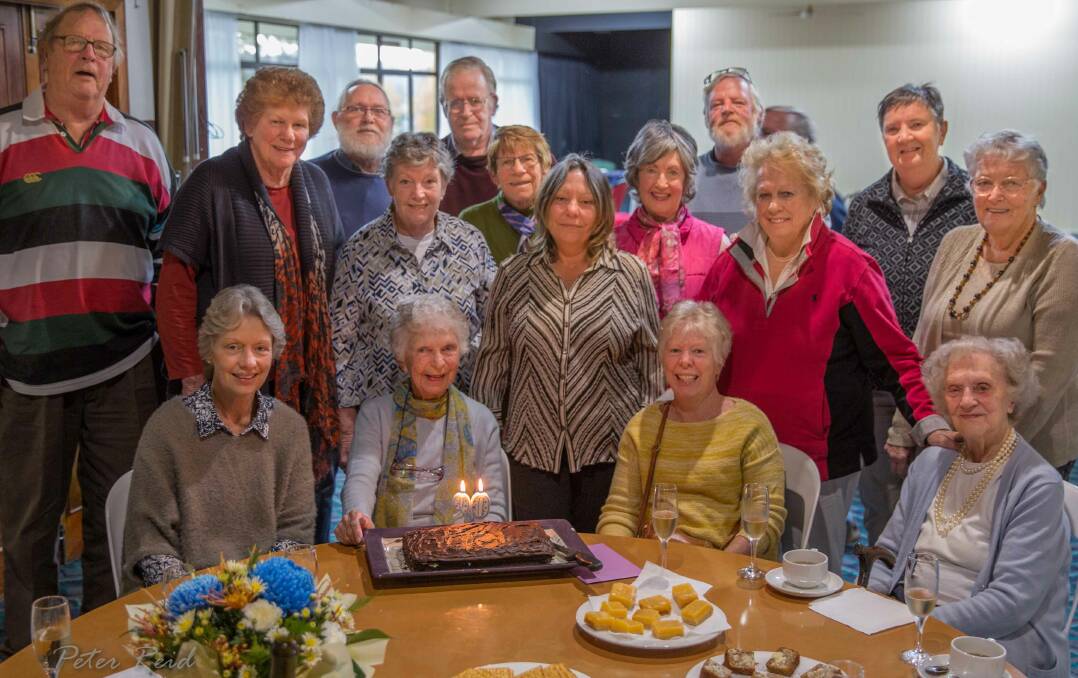 Betty Inglis and Bridge friends celebrate Betty's 90th birthday. (Photo by Peter Reid.)