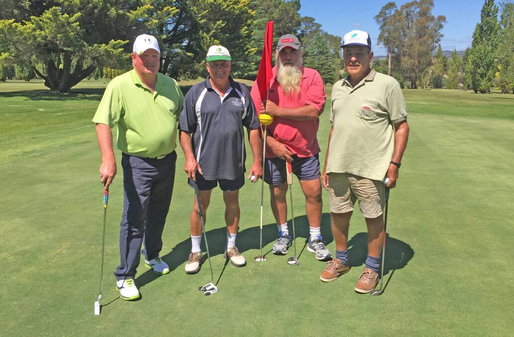 Local Peter Townes show Millmerran visitors Ashley Crank, Stephen Erbs and Frank Micheli around the course during the Willows 4BBB stableford on Saturday.