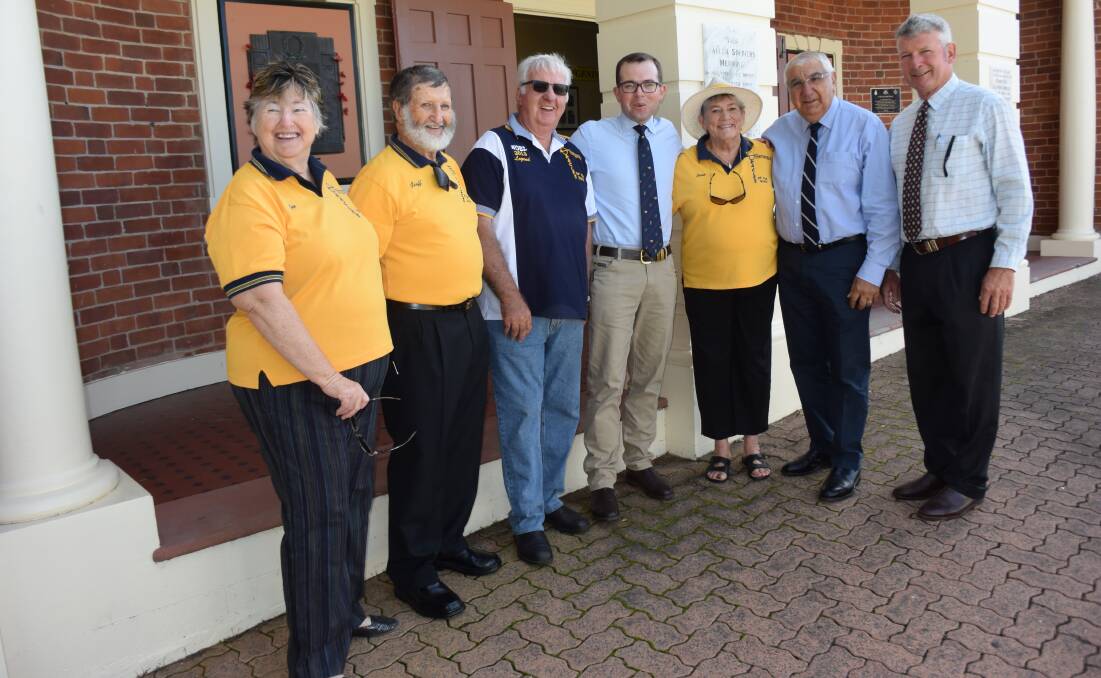 COME ANYTIME: Jan Cross, Geoff Newman, Noel Manser, tourism minister Adam Marshall, Jann Newman, MP Thomas George and mayor Peter Petty at the announcement of flagship funding for Oracles earlier this year.