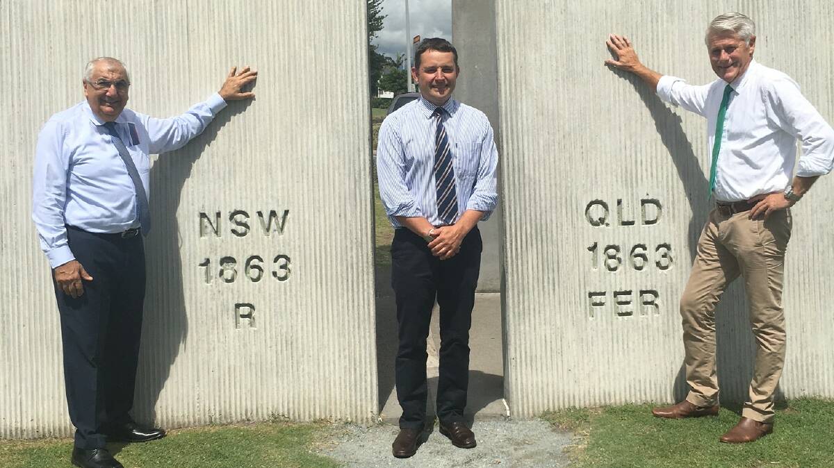 BRIDGING THE GAP: Member for Lismore Thomas George MP with Cross Border Commissioner James McTavish and Member for Tweed Geoff Provest.