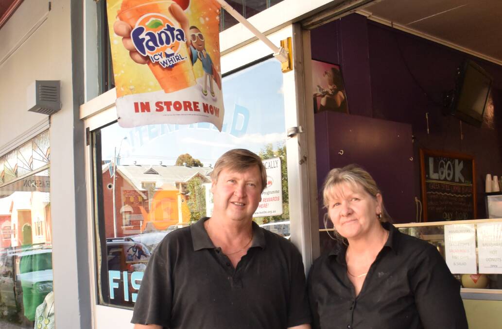Tenterfield Fish Shop's Jeff and Carole Smith were among Rouse St business owners protesting the removal of flags outside their shops back in November.