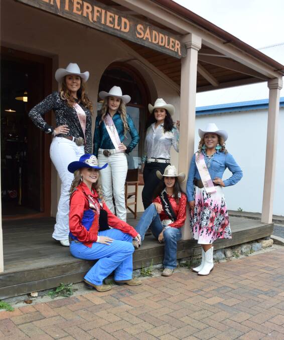  Rodeo Queen Bessie Smits and Rodeo Princess of WA Rachel Oakes (seated) with entrants Ashleigh Geddes, Rebekah McMahon, Yasmine Kratzman and Emma Scott.