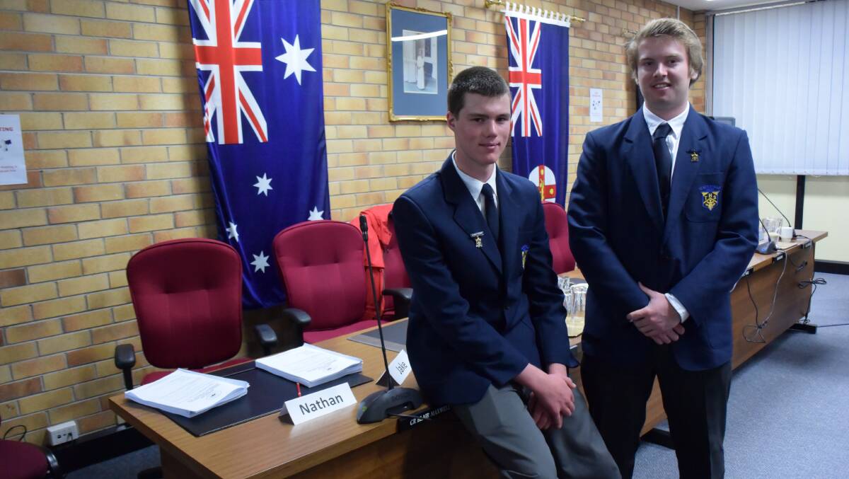LEADERSHIP EXPERIENCE: Tenterfield High School students Jake Smith and Nathan Landon-Beer experienced local government from a councillor's point of view.