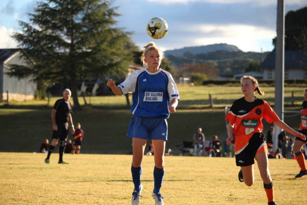 HEADS UP: Tia Campbell, playing for the Tenterfield Thunders, was in the Football Stanthorpe rep team which played in the carnival on Sunday. Photo: Yvette Phillips.