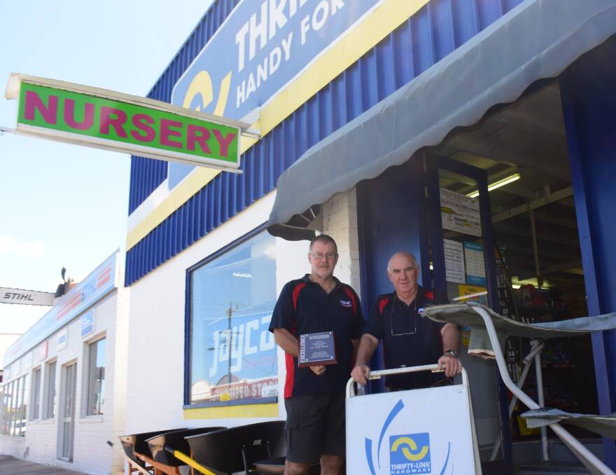 Co-owners Geoff Nye and John Roberts outside their Thrifty-Link business which was name best in the country.