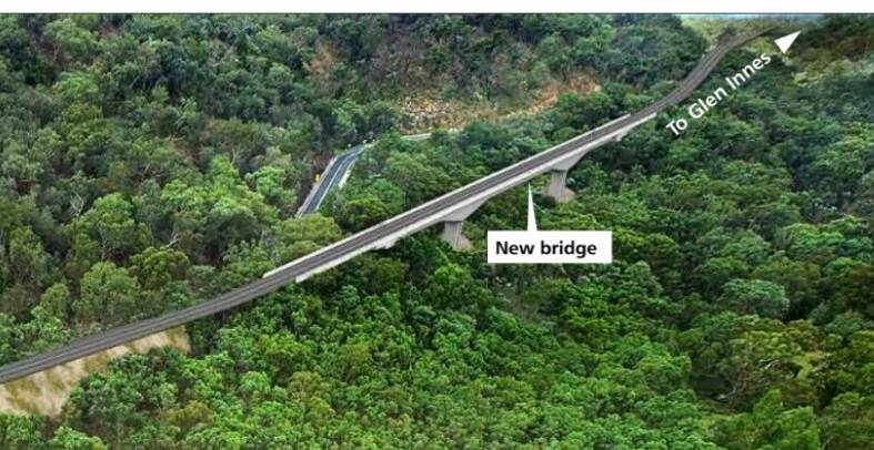 An artist's impression of the new bridge, straightening the highway's pass over Bolivia Hill. (Photo: Roads and Maritime Services.)