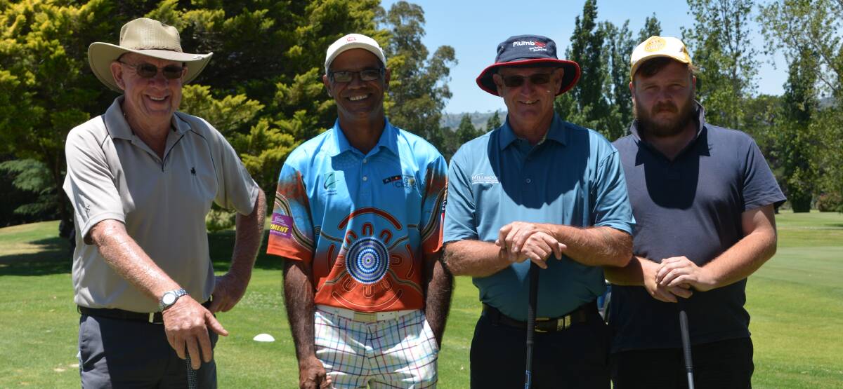AWESOME FOURSOME: (From left) Ken Hines, James Jerome, Garry Sutcliffe and Jackson Fitzgerald were also on the greens on Sunday.