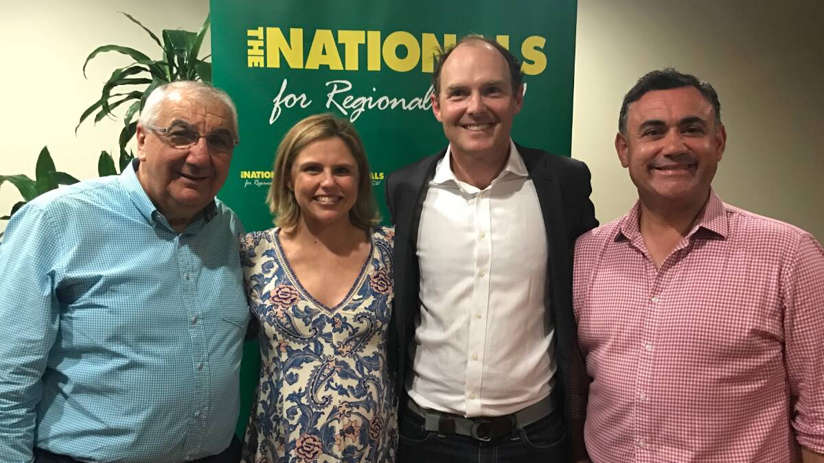 Lismore MP Thomas George and Bronwyn and successful pre-selection candidate Austin Curtin, with NSW Nationals leader and deputy premier John Barilaro.