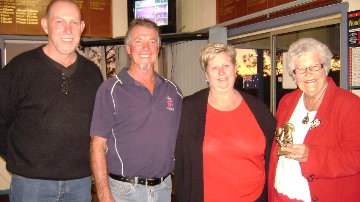 Woodenbong Footy Tipping competition winners Greg Gulliver, Johnny Lee, Chris Mulcahy and, in  first place, Joyce Marsh.