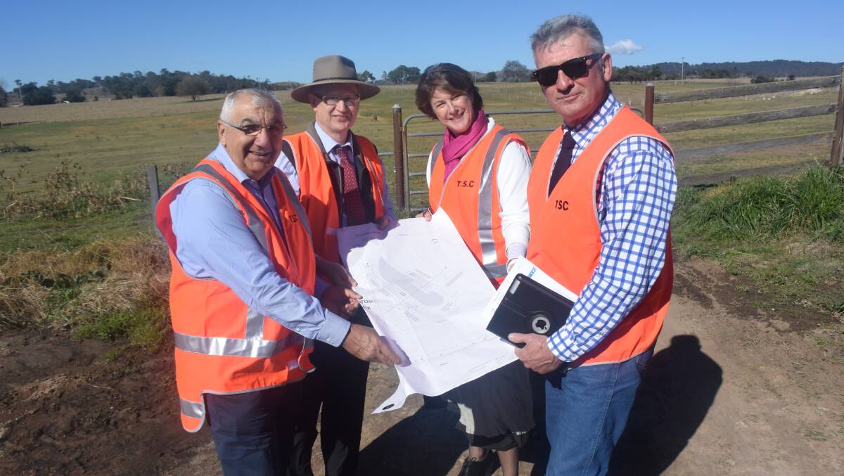 Lismore MP Thomas George, council’s chief operating officer Andre Kompler, NSW Roads Minister Melinda Pavey and mayor Peter Petty at the site of the new truck wash at Tenterfield saleyards.