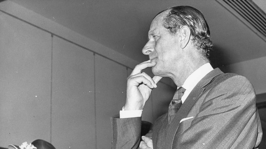Prince Phillip pensivley studies a painting at the Newcastle Region Art Gallery in March 1977. Picture by Allan Jolly
