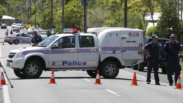 Police at the scene in Murray St, Manoora, in Cairns. Photo: Dominic Chaplin