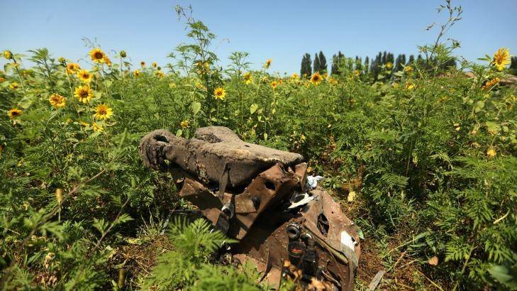 Part of the wreckage of the MH17 aircraft.
