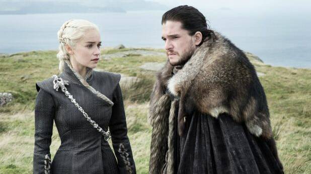 Danaerys Targaryen (Emilia Clarke) and Jon Snow (Kit Harington) in the latest episode of Game of Thrones. 
