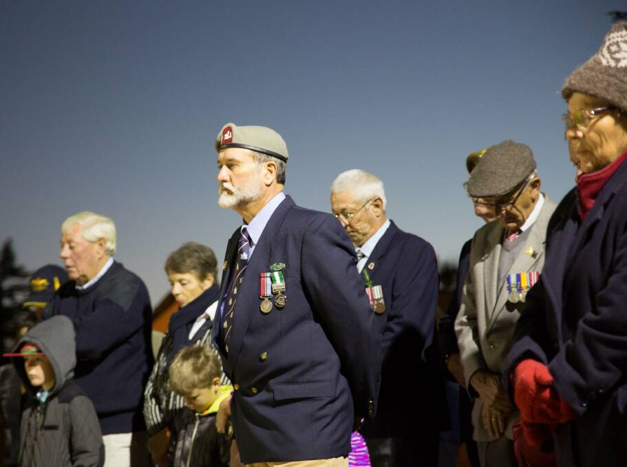 A big crowd gathered at Tenterfield's Memorial Hall for the dawn service on Anzac Day. PHOTOS by PETER REID