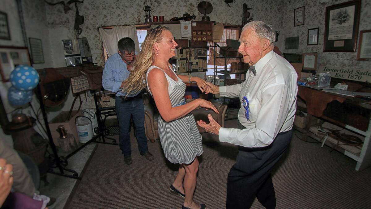 Aub shares a birthday dance with Rebecca Carpenter at the Tenterfield Saddler last Thursday.