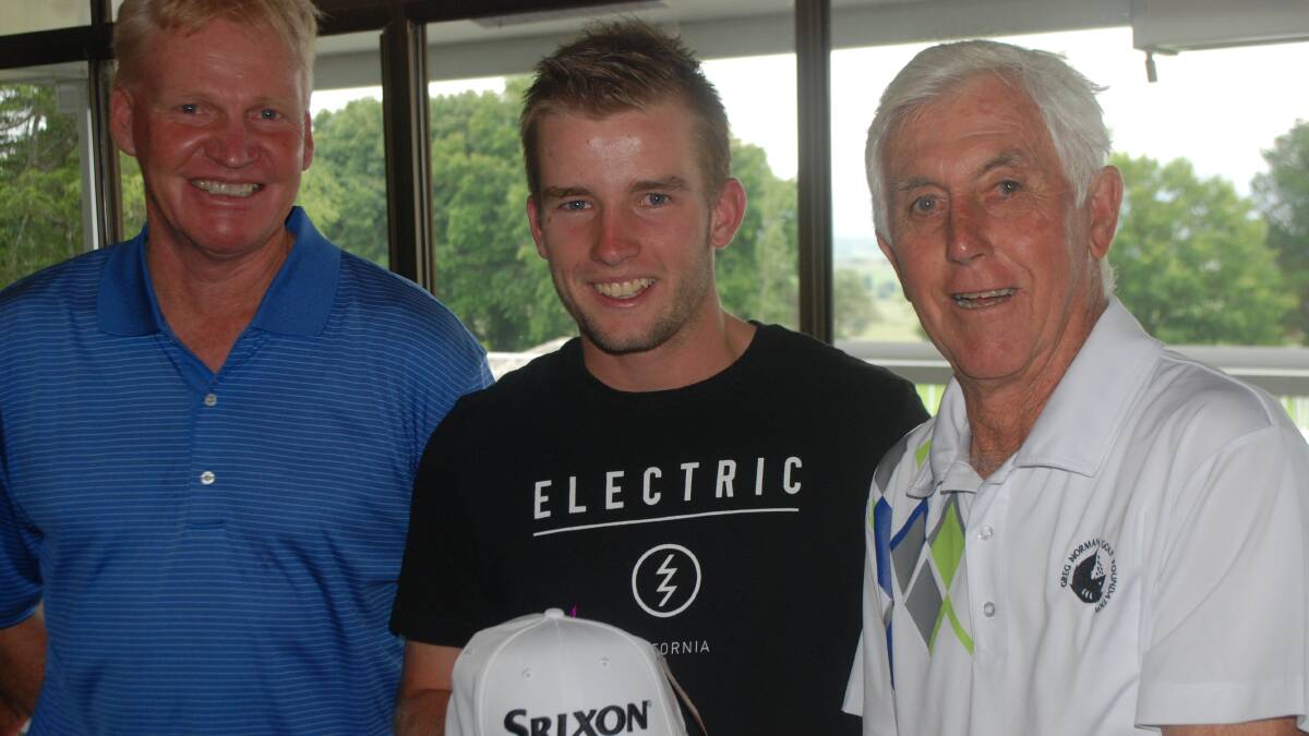 Ballina pro Colin Edwards and golfing legend Charlie Earp with Tenterfield golfer James Shaw. 