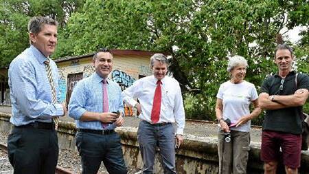 Minister John Barilaro (second from left) was in the Lismore region to announce funding for their Casino -Murwillumbah line. Greens candidate Mercurius Goldstein says places like Tenterfield have been left out of the funding.
