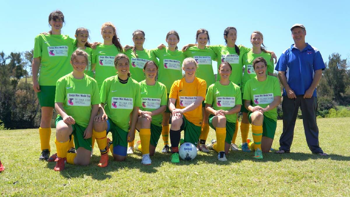 CUP CONTENDERS: Tenterfield players Alana Condrick, Elizabeth Hollitt, Amy Condrick and Ellen Counter joined fellow players from Stanthorpe, Warwick and Inverell to represent ‘team Australia’ in the open ladies of the Mini World Cup. Tenterfield’s Stan Hickey coached the side throughout the week of action. 