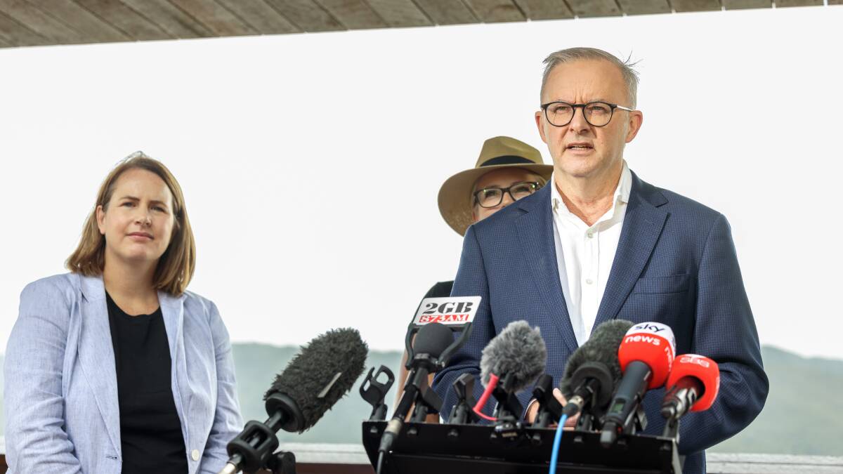 Queensland senator Nita Green, candidate for Leichhardt Elida Faith, and Labor leader Anthony Albanese in Cairns on Saturday. Picture: Sitthixay Ditthavong