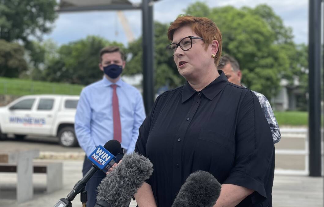Senator Marise Payne announced a Royal Australian Air Force aircraft had been deployed to assess the damage from the underwater volcanic eruption near Tonga. Photo: Grace Crivellaro.