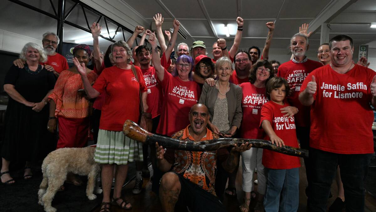 Janelle Saffin and her team celebrate a huge win in the NSW Election. Picture by Cathy Adams