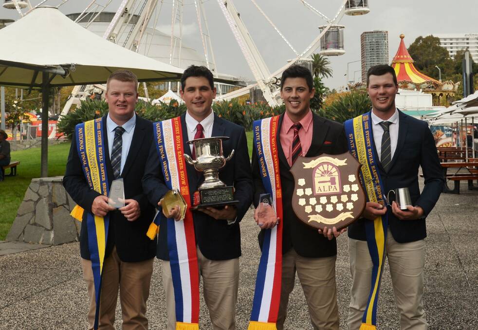 Australian Livestock and Property Agents Association national Young Auctioneers Competition runner up Corey Evans, Kingaroy, Queensland; with national winner, Will Claridge, Inverell; state winner, Harry Waters, Gundagai, and runner up Jake Smith, Ray White Rural Tenterfield.
Photo: Kate Loudon