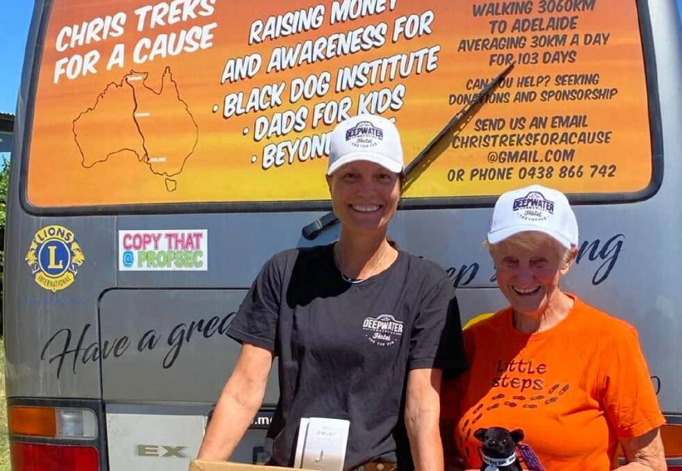 (right) Chris Woods is walking more than 3,000km across Australia to raise money and awareness for charities. Picture supplied