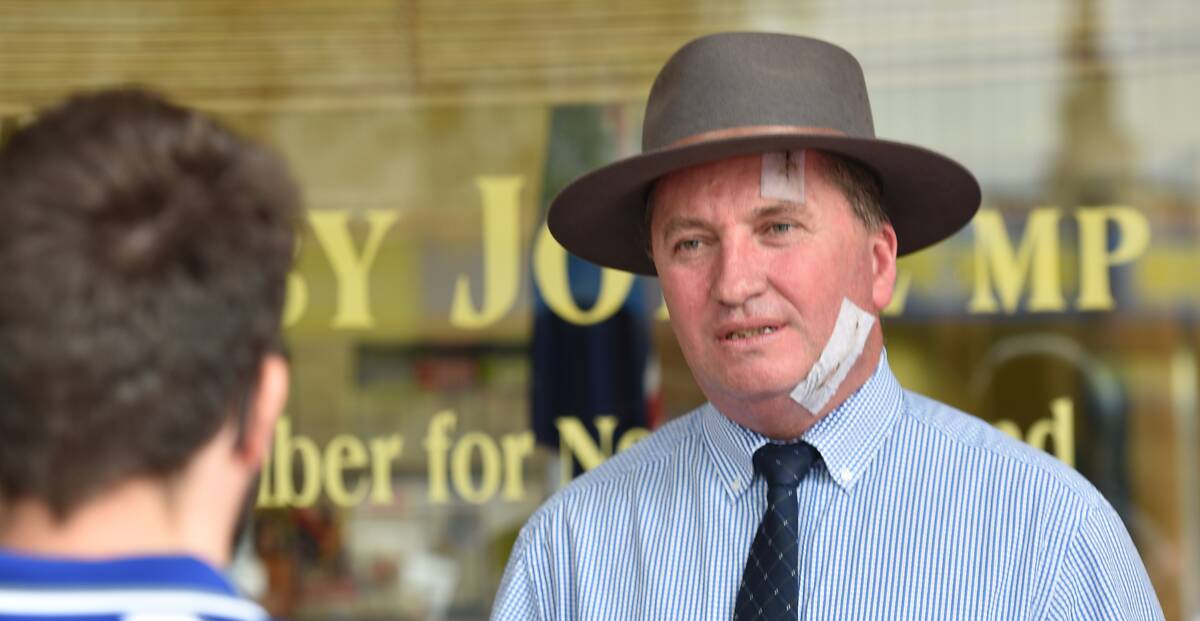 STAY SUN SAFE: Barnaby Joyce pictured with bandages over the skin cancers he had removed in January last year. Photo: Geoff O'Neill