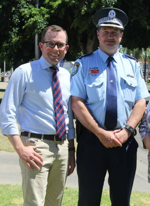 Welcome: Northern Tablelands MP Adam Marshall, left, pictured with newly announced New England Police District Superintendent Scott Tanner. Photo: Sophie Harris