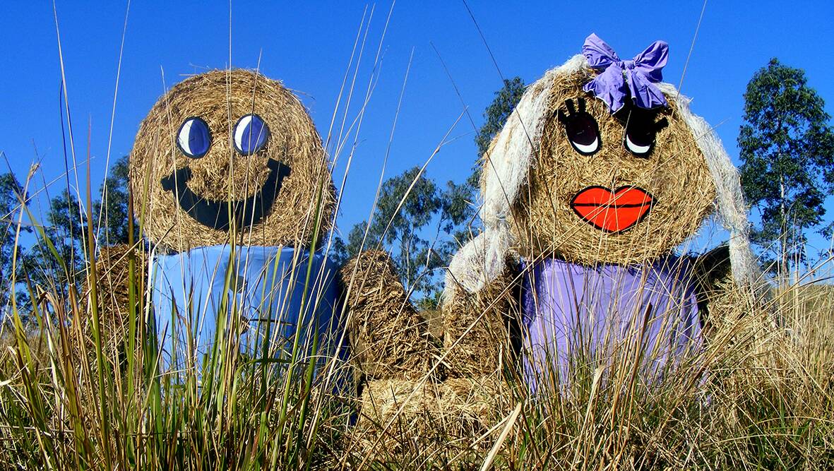 Hans and Claudia continue the tradition of round bale scarecrows at Imbil.