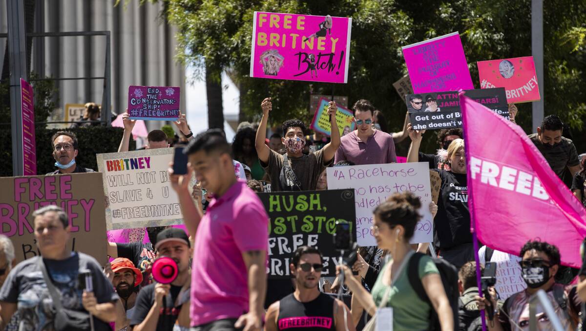 Hundreds of demonstrators rally during a #FREEBRITNEY protest in front of the court house where Britney Spears addresses her conservatorship hearing in Los Angeles. Picture: AAP