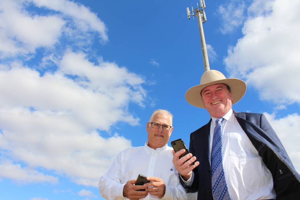Telstra’s Area General Manager for the North West region, Michael Marom, with Barnaby Joyce.