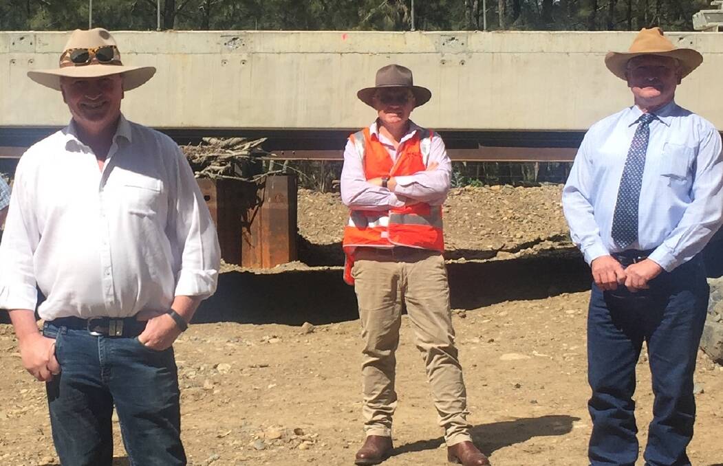 Barnaby Joyce with council CEO Terry Dodds and mayor Peter Petty.
