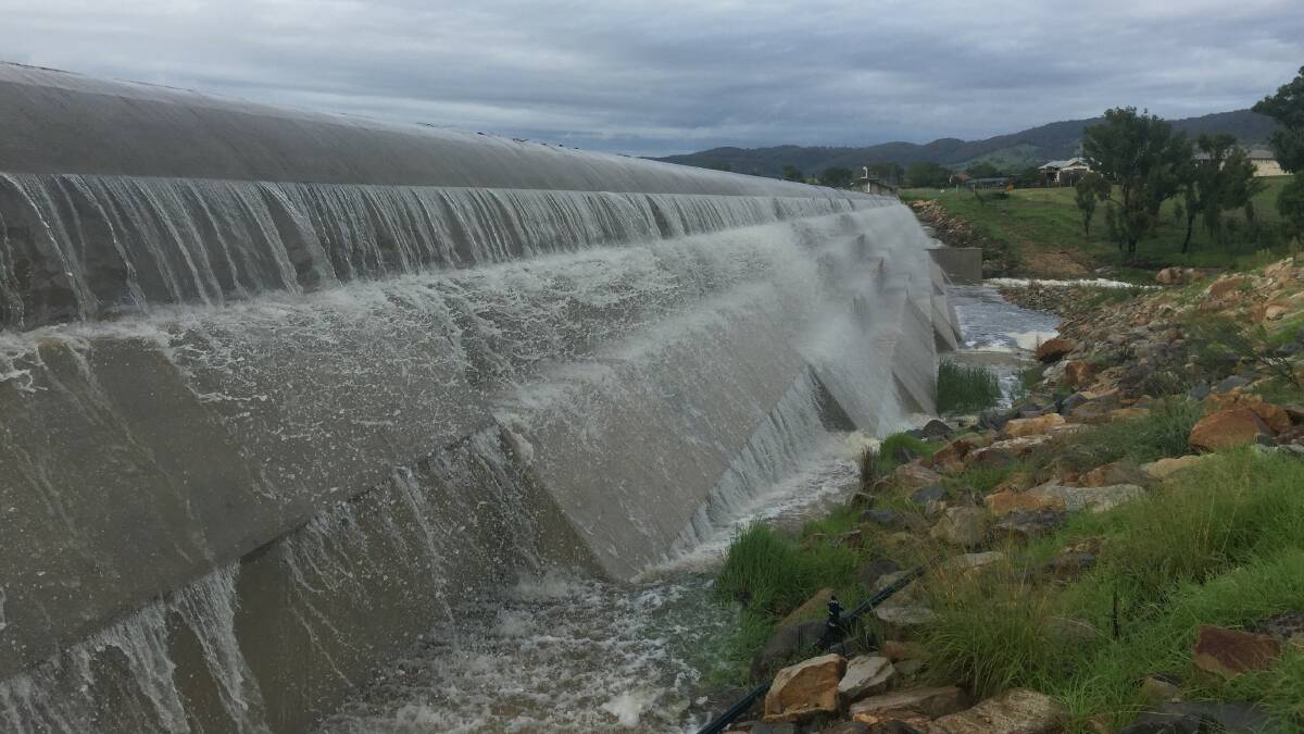 Tenterfield Dam reached 100 per cent on Friday, spilling over the wall.