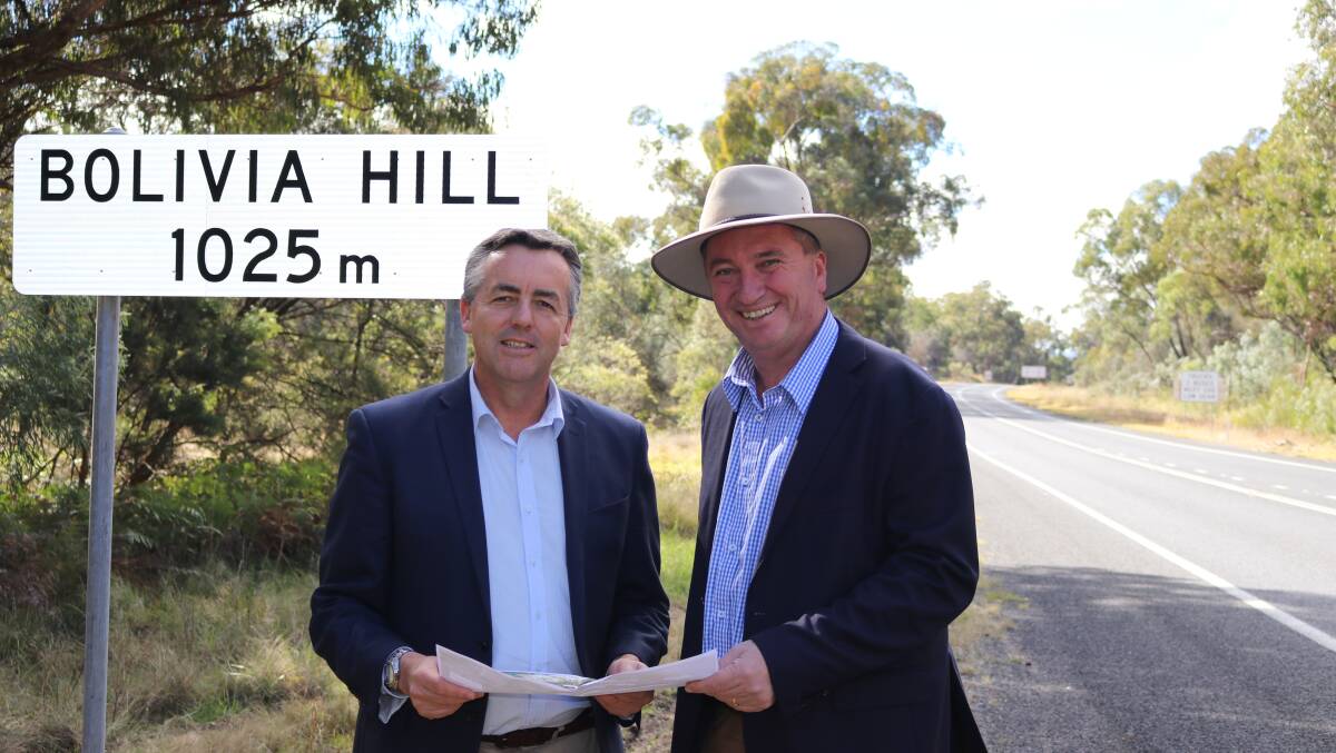 Roads Minister Darren Chester with New England MP Barnaby Joyce at the site of the upgrade.