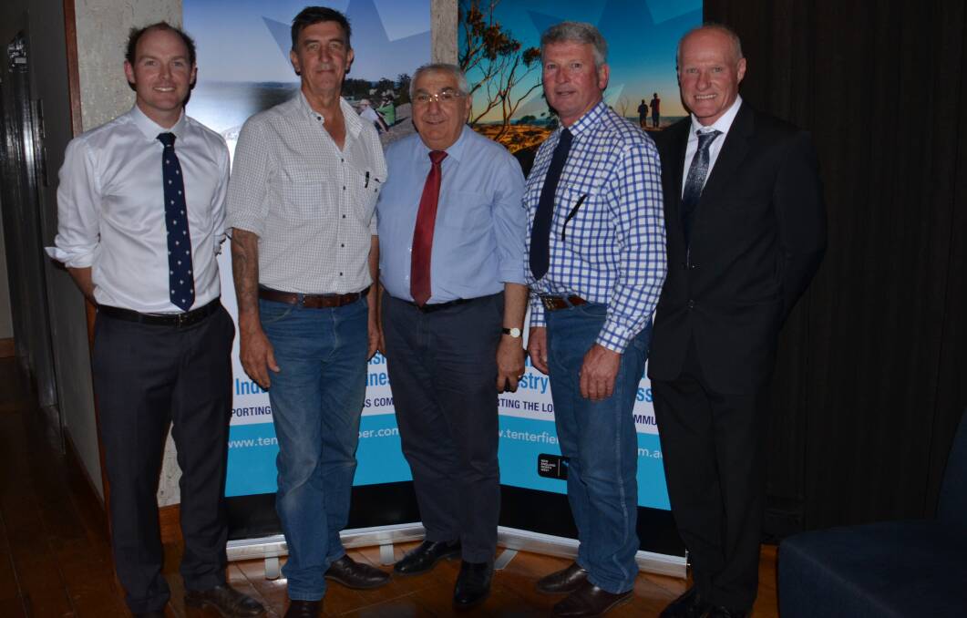 Candidate Austin Curtin, Tenterfield Business Chamber's Vince Sherry, MP Thomas George and candidates Peter Petty and Andrew Gordon at the Nationals' forum last week.