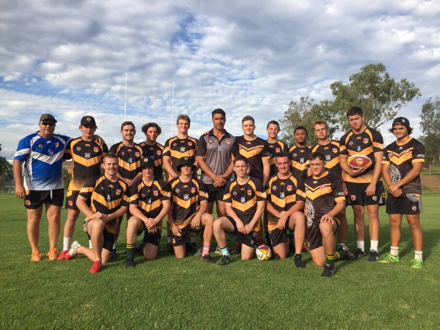 TIGER POSSE: Tom Learoyd-Lahrs (centre) and the 2020 edition of the Greater Northern Tigers under-18 side at Farrer on Friday evening. 