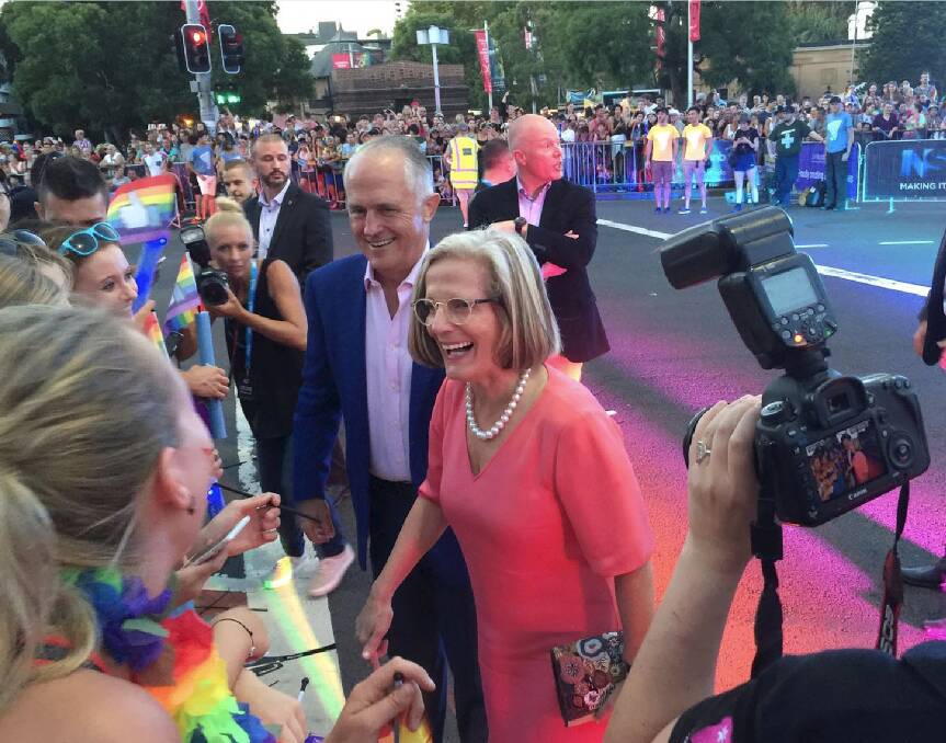 In attendance: Malcolm and Lucy Turnbull arrive at the 2016 Gay Mardi Gras.