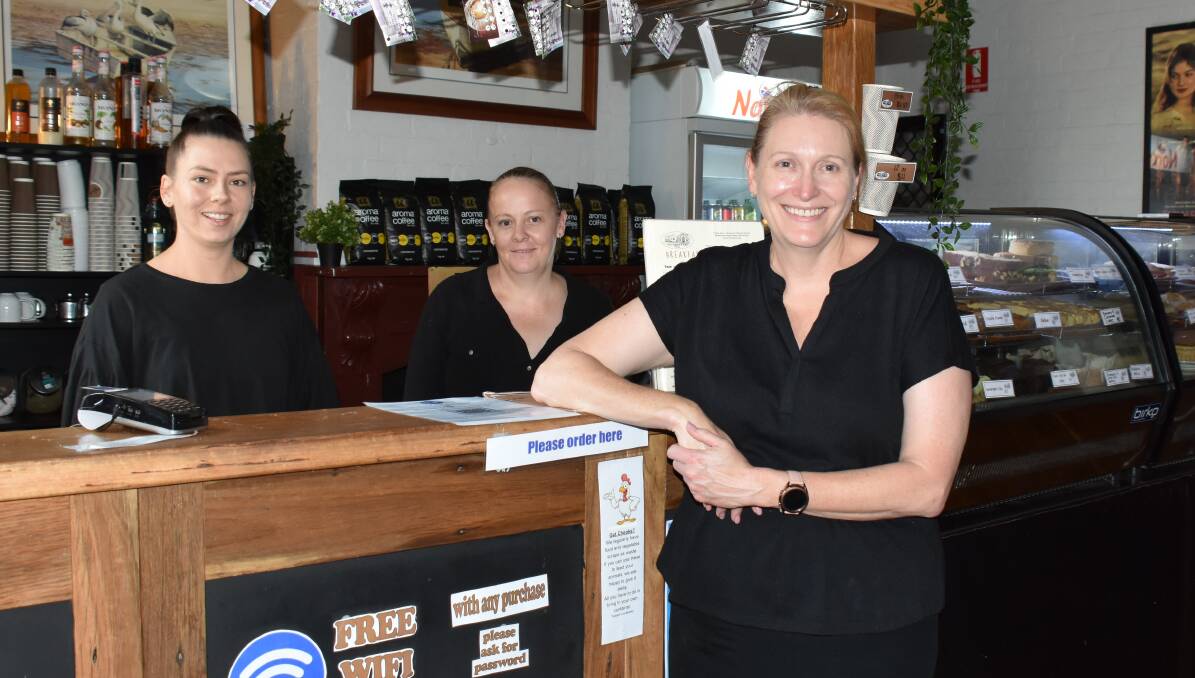 Courtyard Cafe's Amanda Blair (on right, with staff Abby Sedlebaur and Kylie Jackson) is another local business owner signing up for the Dine and Discover NSW promotion.