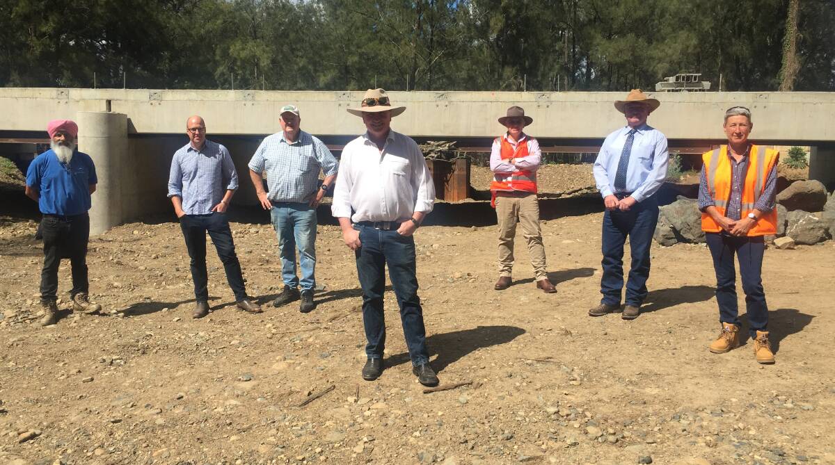 Mountain Blue and Tenterfield Shire Council staff joined MP Barnaby Joyce at Emu Creek Bridge, which is nearing completion.