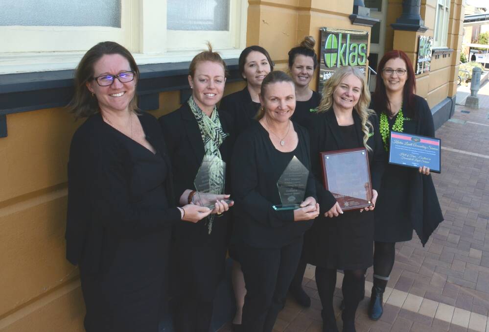 Kristen Lovett Accounting Services' (at back) Nicole Rametta, Jess Silver, Laura Lee, Kirsty Ware and Kerri Ford, and (at front) Belinda Paynter and Kristen Lovett have new trophies to add to the stash following the 2017 business awards.