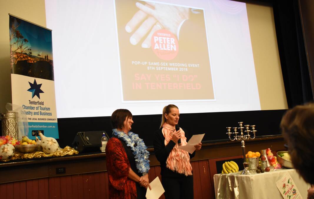Amanda Rudge and Sharon Julius introduce their pop-up wedding initiative at the Peter Allen Festival launch.