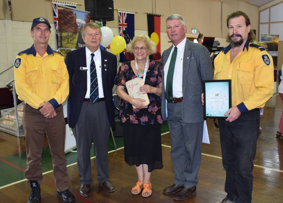 2018 Emergency Services Volunteers of the Year were the Liston/Wylie Creek RFS team, represented by captain Bruce Johnstone and deputy captain David Rickard . They flank deputy mayor Don Forbes, Australia Day ambassador Susanne Gervay and mayor Peter Petty.