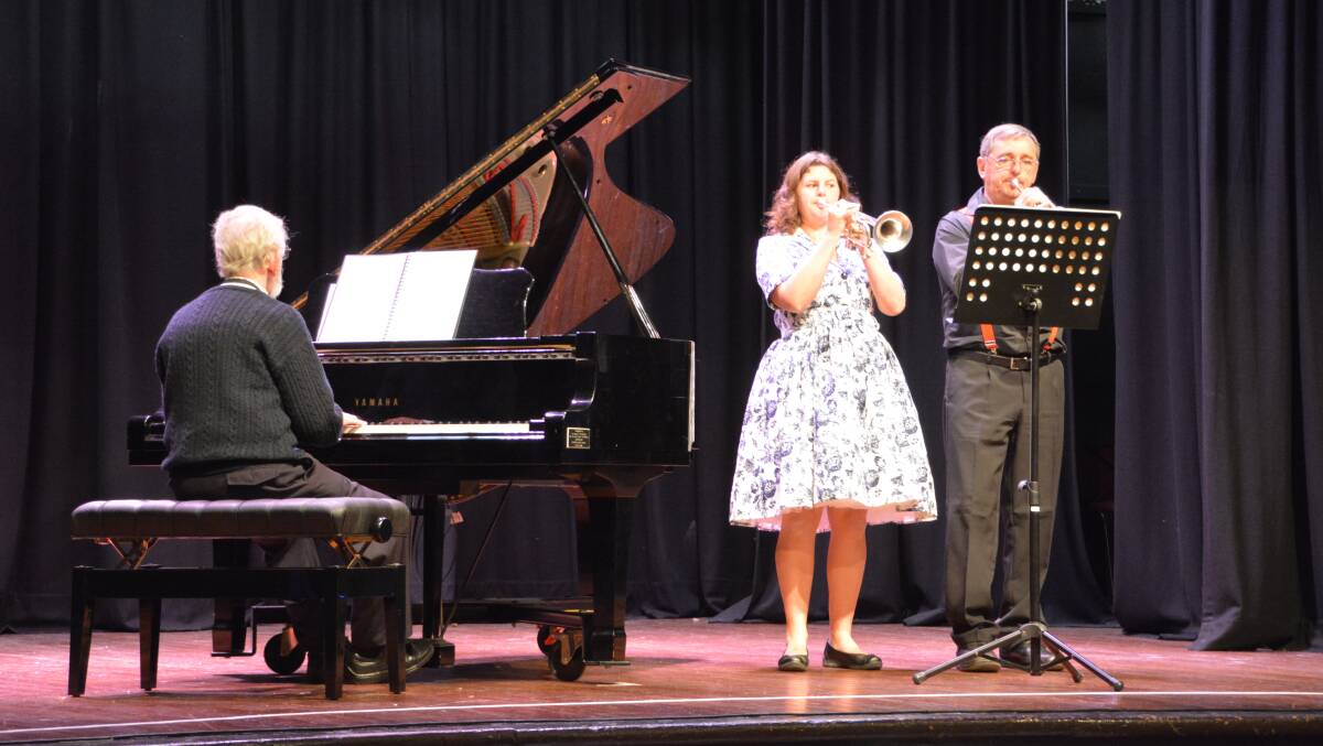 Melissa Blum and dad Murray Hovey on trumpet compete at the 2017 Federation Eisteddfod, with official accompanist Grant Ovenden on piano.