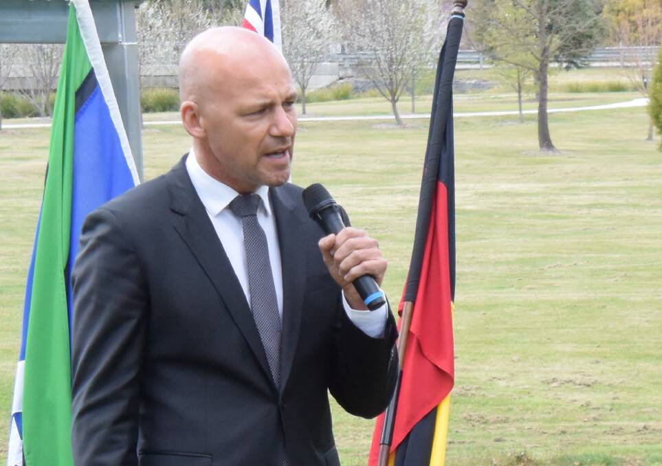 NSW detective Gary Jubelin, who headed investigations into the death of Clinton Speedy-Duroux and two others in the Bowraville murders, has been charged by police. He is pictured speaking at the unveiling of Clinton's memorial in Millrace Park in September 2016.